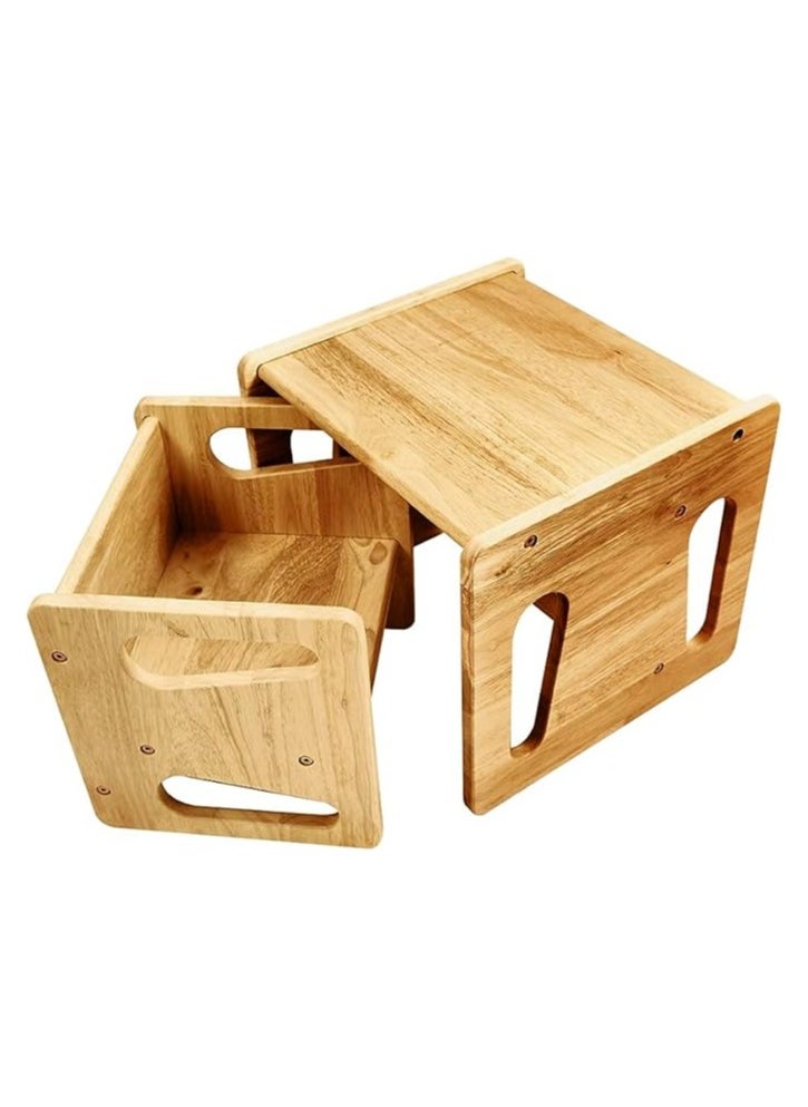 HEXAR - HEXAR Montessori Weaning Table and Chair Set 2 Pcs Real Hardwood Desk for Toddler Reading Snack Time Playroom Activity Cube Step Stool 1-4 Year Old Kids Montessori Furniture (SOLID WOOD – 2 PCS) - Image 1