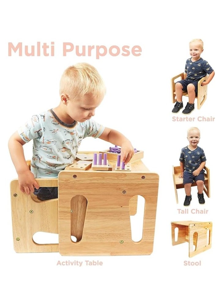 HEXAR - HEXAR Montessori Weaning Table and Chair Set 2 Pcs Real Hardwood Desk for Toddler Reading Snack Time Playroom Activity Cube Step Stool 1-4 Year Old Kids Montessori Furniture (SOLID WOOD – 2 PCS) - Image 1
