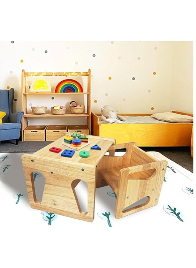 HEXAR - HEXAR Montessori Weaning Table and Chair Set 2 Pcs Real Hardwood Desk for Toddler Reading Snack Time Playroom Activity Cube Step Stool 1-4 Year Old Kids Montessori Furniture (SOLID WOOD – 2 PCS) - Image 1