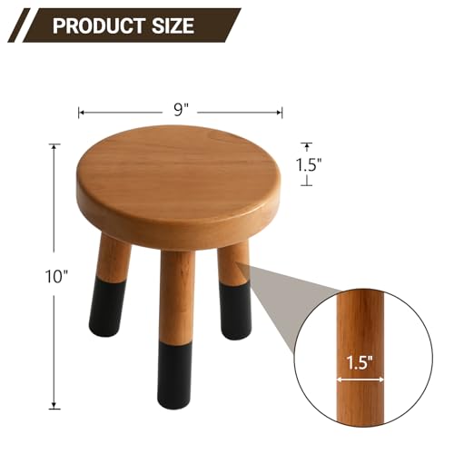 JOLLYMER Rubber Wood 9" Round Plant Stand |Dip Dyed Black Stool, Wood Riser |Milking Stool (10" H) - Image 2