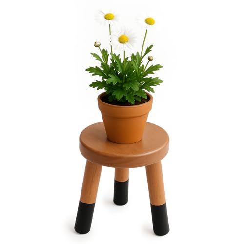 JOLLYMER Rubber Wood 9" Round Plant Stand |Dip Dyed Black Stool, Wood Riser |Milking Stool (10" H) - Image 1