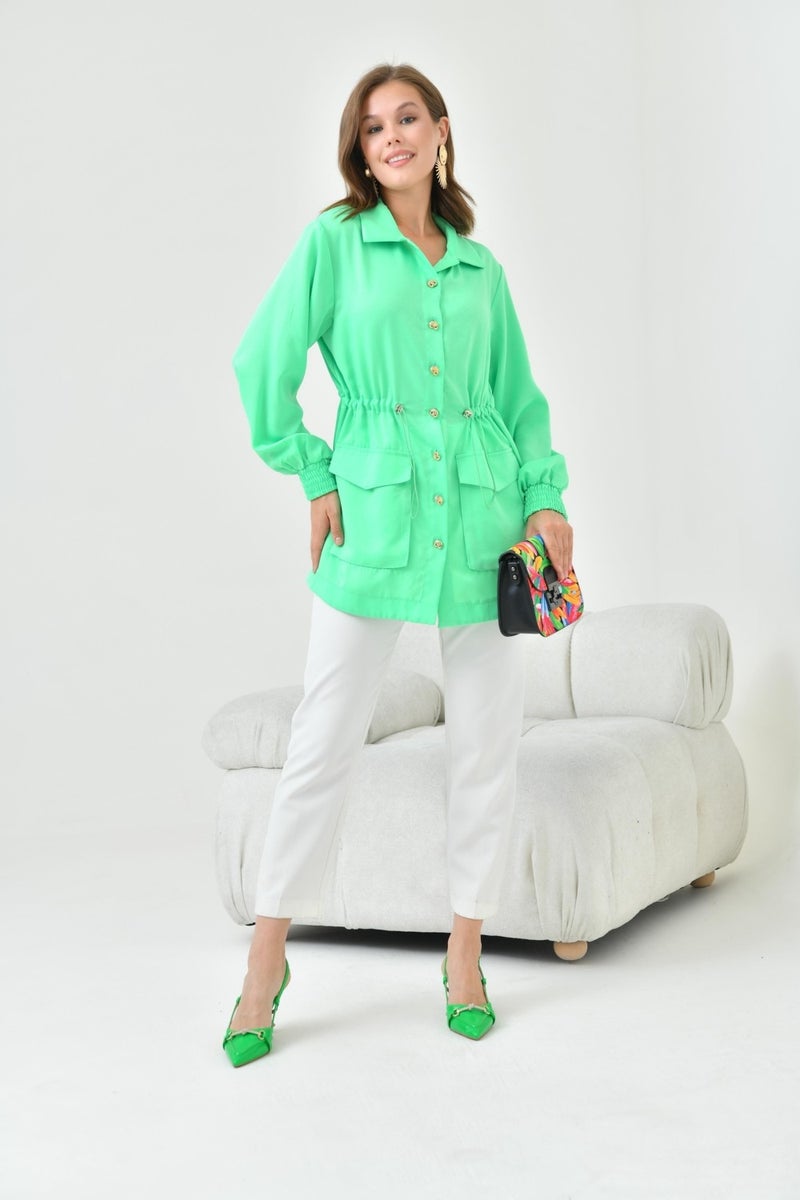 Garmi Women Silk Satin Cap Green  - Image 3