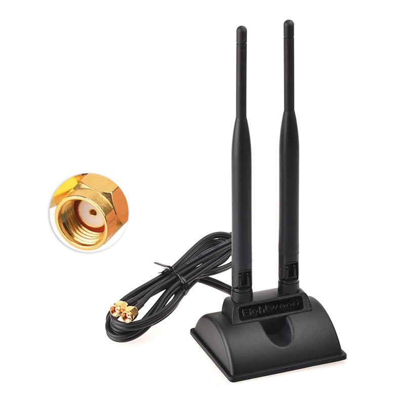 EIGHTWOOD هوائي واي فاي Eightwood مع موصل RP-SMA ذكر، هوائي مزدوج النطاق 2.4GHz 5GHz مع قاعدة مغناطيسية لبطاقة شبكة واي فاي PCI-E محول USB جهاز توجيه لاسلكي - Image 1