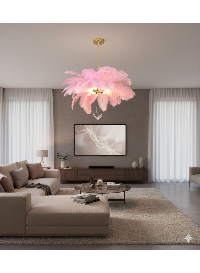 Hummer Modern Feather Chandelier – Pink Color, E14*6 Bulbs, 700mm Diameter - Image 1
