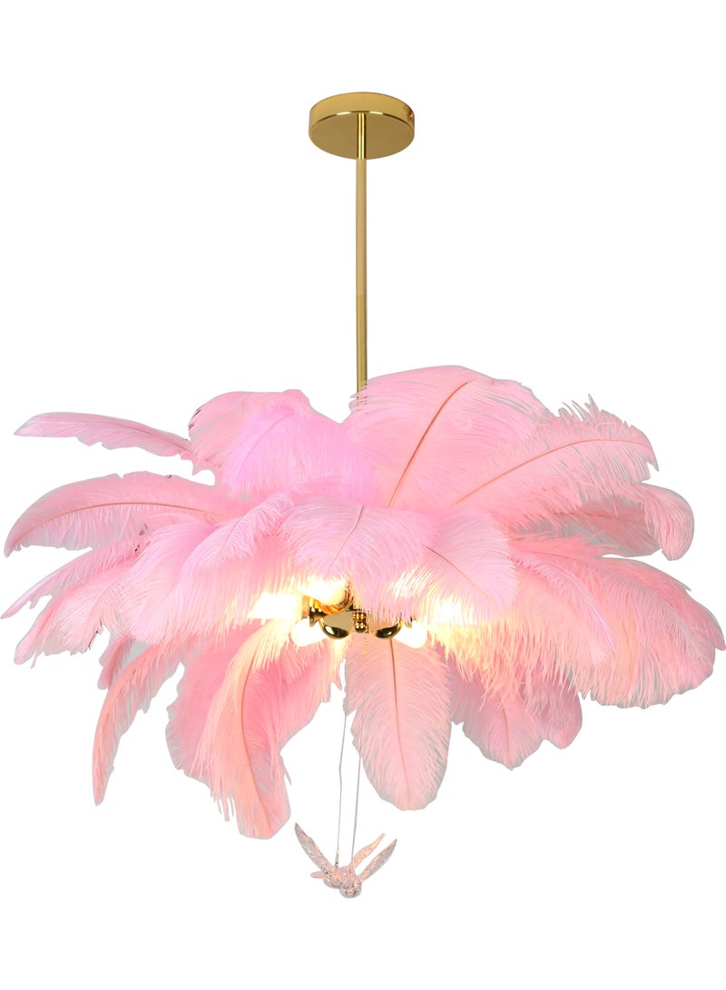 Hummer Modern Feather Chandelier – Pink Color, E14*6 Bulbs, 700mm Diameter - Image 2