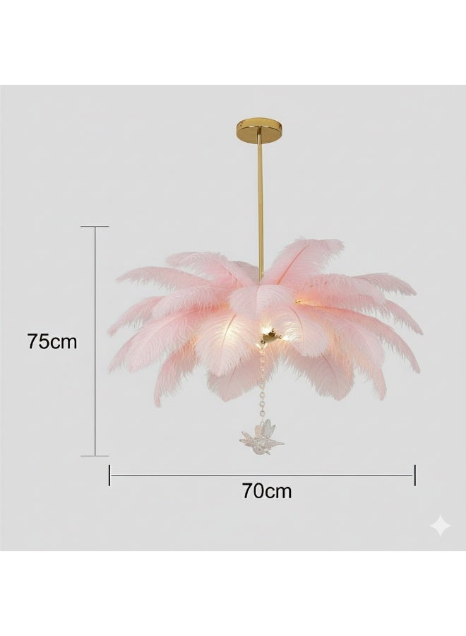 Hummer Modern Feather Chandelier – Pink Color, E14*6 Bulbs, 700mm Diameter - Image 3