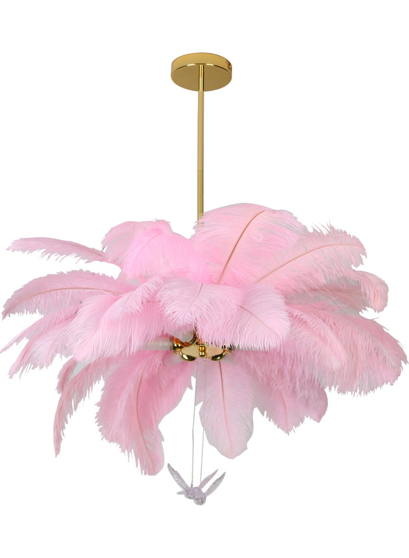 Hummer Modern Feather Chandelier – Pink Color, E14*6 Bulbs, 700mm Diameter - Image 4