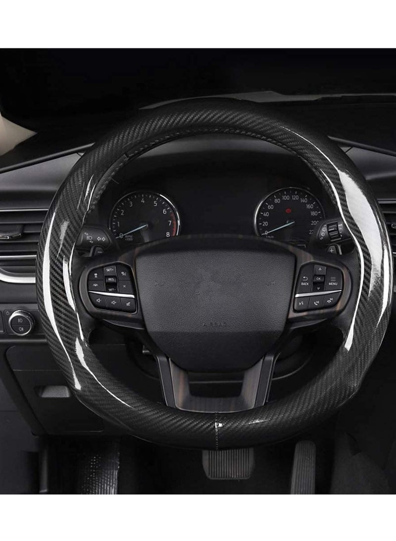 Steering Wheel Covers Carbon Fiber Universal Fit 15 inch for Men Ergonomics Sport Design Anti-Slip Inner Blue Rubber Carbon Fiber Pattern Auto Steering Wheel Covers Accessories for Men Women - Image 1