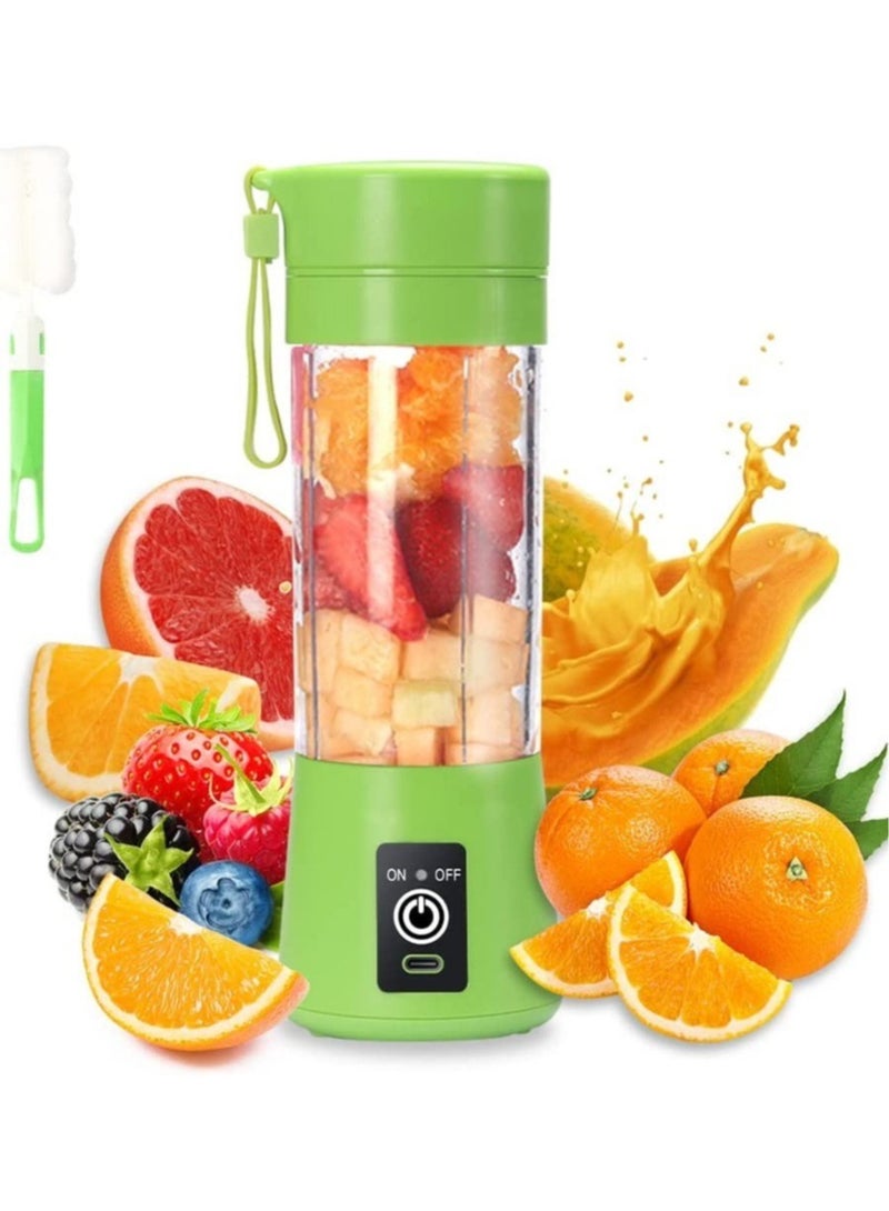 Portable Blender Cup,Electric USB Juicer Blender,Mini Blender Portable Blender For Shakes and Smoothies, Juice,380ml, Six Blades Great for Mixing,Green - Image 1