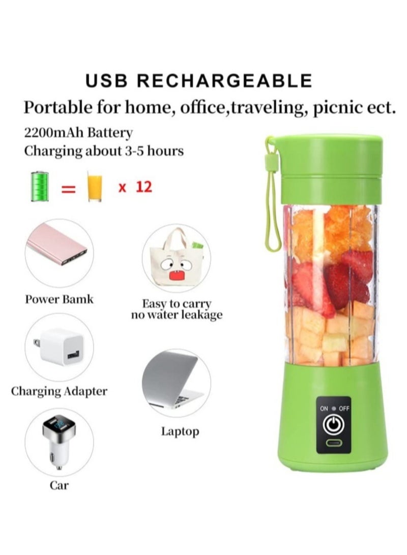 Portable Blender Cup,Electric USB Juicer Blender,Mini Blender Portable Blender For Shakes and Smoothies, Juice,380ml, Six Blades Great for Mixing,Green - Image 3