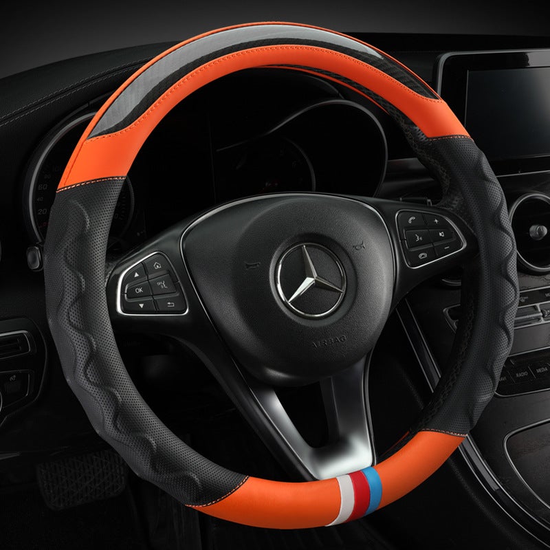 Generic Manufacturers make new handlebar cover fashion stitching four seasons available car steering wheel cover leather carbon fiber six colors  - Image 2