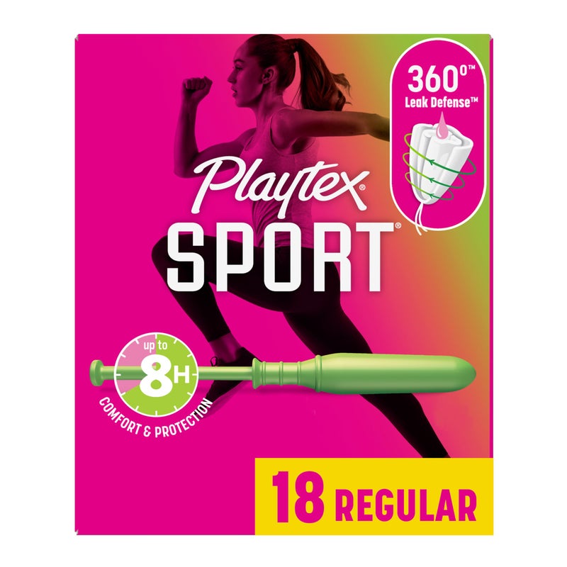 Playtex Sport Tampons Regular Absorbency, Fragrance-Free - 18ct | Regular Tampons for Women, Feminine Care, Playtex Tampon with 360 Leak Defense - Image 1