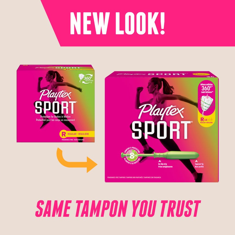 Playtex Sport Tampons Regular Absorbency, Fragrance-Free - 18ct | Regular Tampons for Women, Feminine Care, Playtex Tampon with 360 Leak Defense - Image 2