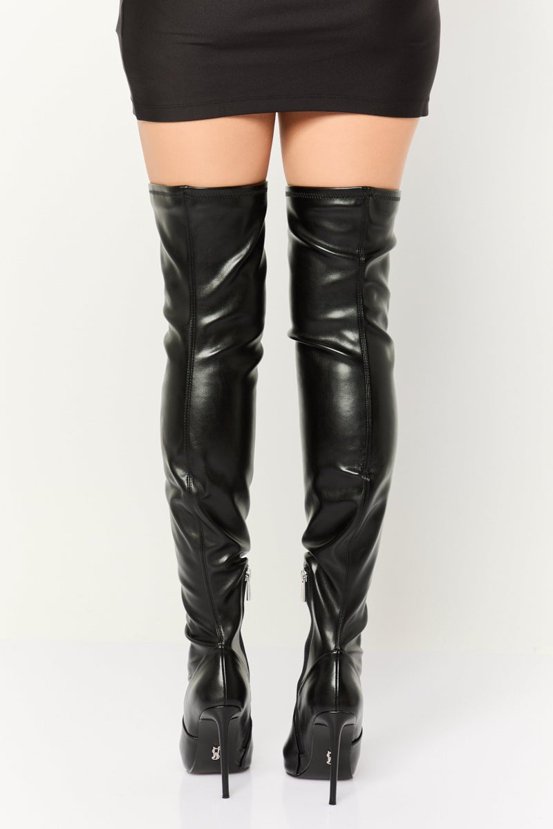 STEVE MADDEN Women Vava Zip Up Knee Length Boots, Black - Image 2