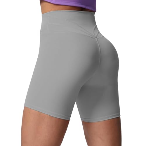 Aoxjox Trinity Workout Biker Shorts for Women Tummy Control High Waisted Exercise Athletic Gym Running Yoga Short 6 Grey XSmall - Image 1