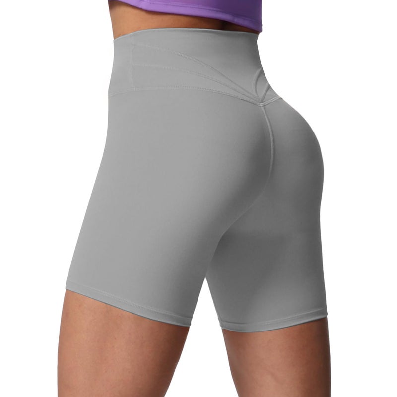 Aoxjox Trinity Workout Biker Shorts for Women Tummy Control High Waisted Exercise Athletic Gym Running Yoga Short 6 Grey XSmall - Image 2