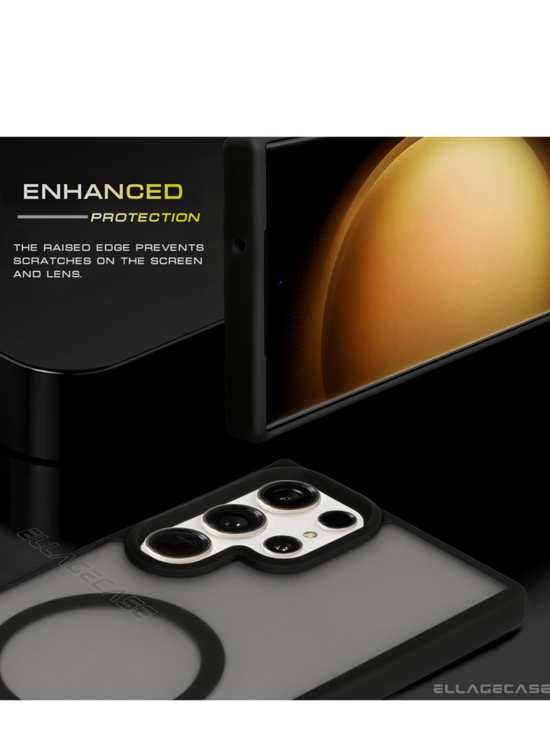 ELLAGECASE حافظة أنيقة سوداء لهاتف سامسونج جالاكسي S24 ألترا، حماية قوية للكاميرا، مضادة للصدمات، حماية معززة، متوافقة مع شحن MagSafe والشحن اللاسلكي - Image 3