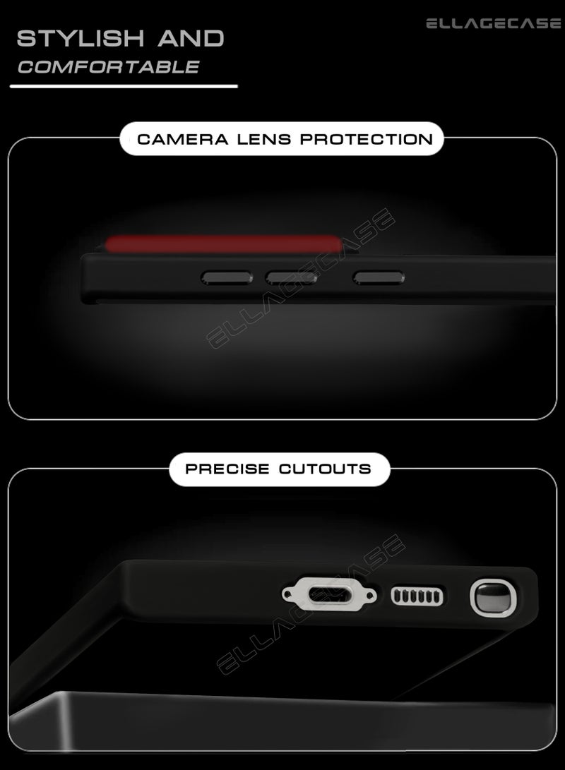 ELLAGECASE حافظة أنيقة سوداء لهاتف سامسونج جالاكسي S24 ألترا، حماية قوية للكاميرا، مضادة للصدمات، حماية معززة، متوافقة مع شحن MagSafe والشحن اللاسلكي - Image 4