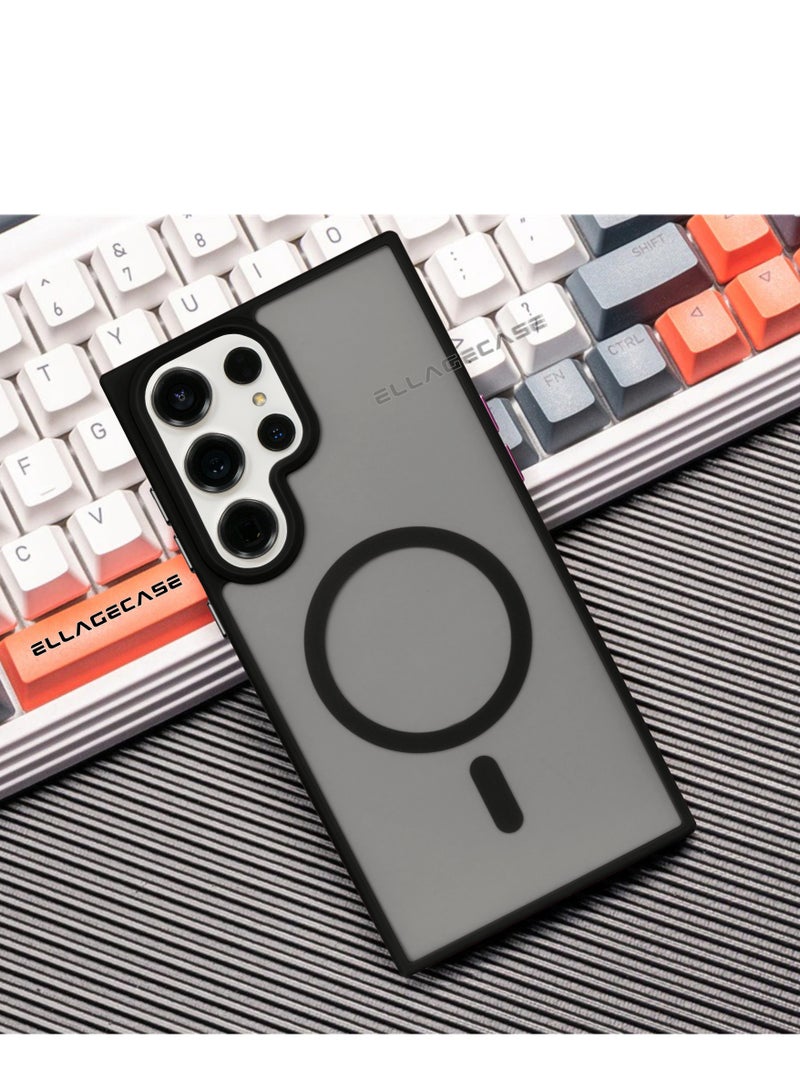 ELLAGECASE حافظة أنيقة سوداء لهاتف سامسونج جالاكسي S24 ألترا، حماية قوية للكاميرا، مضادة للصدمات، حماية معززة، متوافقة مع شحن MagSafe والشحن اللاسلكي - Image 5