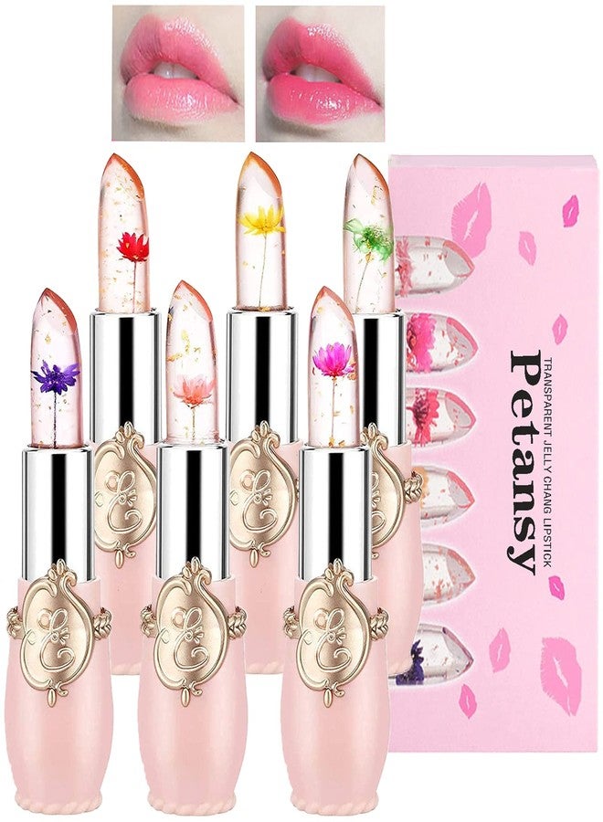 Petansy 6 Pack Crystal Jelly Flower Lipstick Set, Nutritious Temperature Change Lip Balm Long Lasting Moisturizer Lip Gloss Magic Color Change Lip Stick Set - Image 1