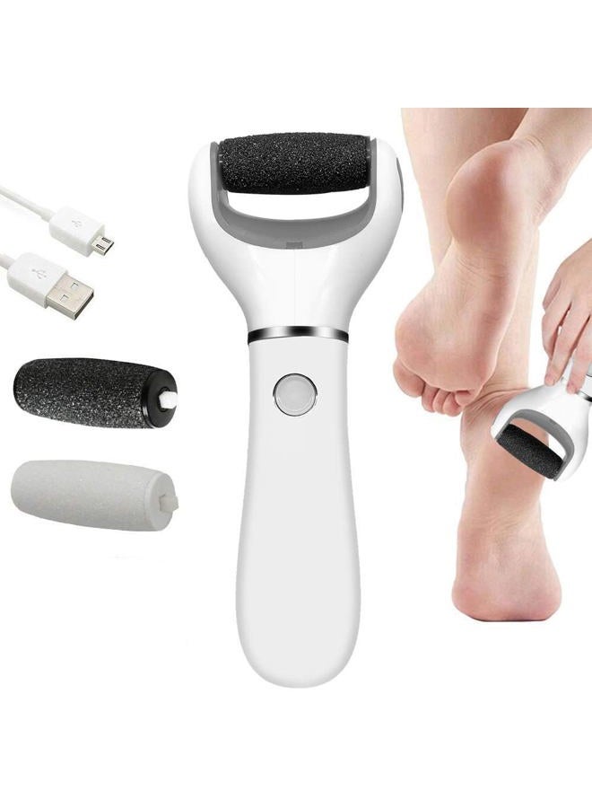 BOMPOW Electric Foot Scrubber Foot File Hard Skin Remover Pedicure Tools Electronic Callus kit for ed Heels and Dead Skin with 2 Roller Heads, White - Image 1