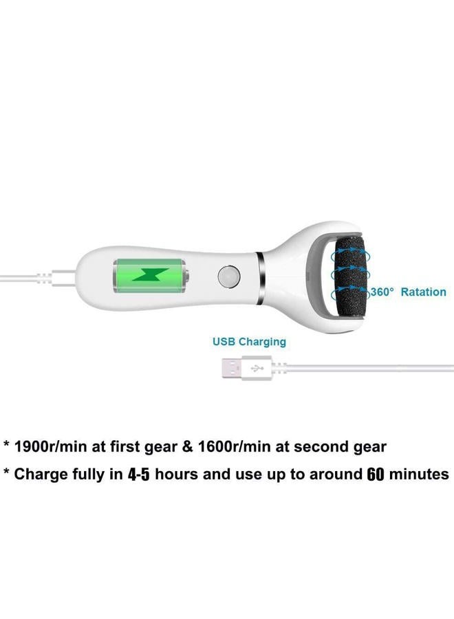 BOMPOW Electric Foot Scrubber Foot File Hard Skin Remover Pedicure Tools Electronic Callus kit for ed Heels and Dead Skin with 2 Roller Heads, White - Image 2