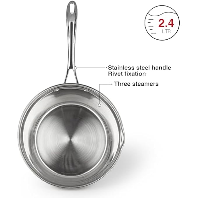 Unity Saucepan 24L With Measuring Mark Stainless Steel Saucepan 18X9Cm Felice Series 1810 Inox 304 Steel Induction Bottom Compatible With All Types Of Stovetops - Image 2