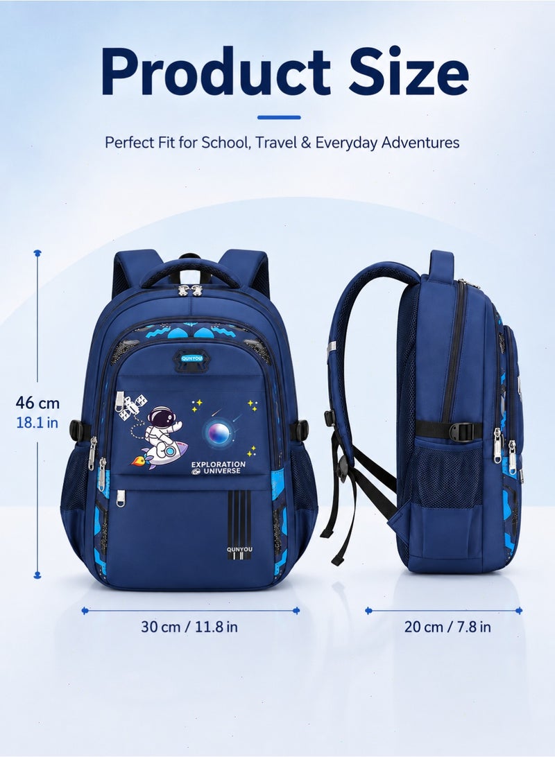 Yoawllty Boys School Bag, Kids School Bag-Large Capacity & Water Resistant & Lightweight for School(Dark Blue) - Image 2