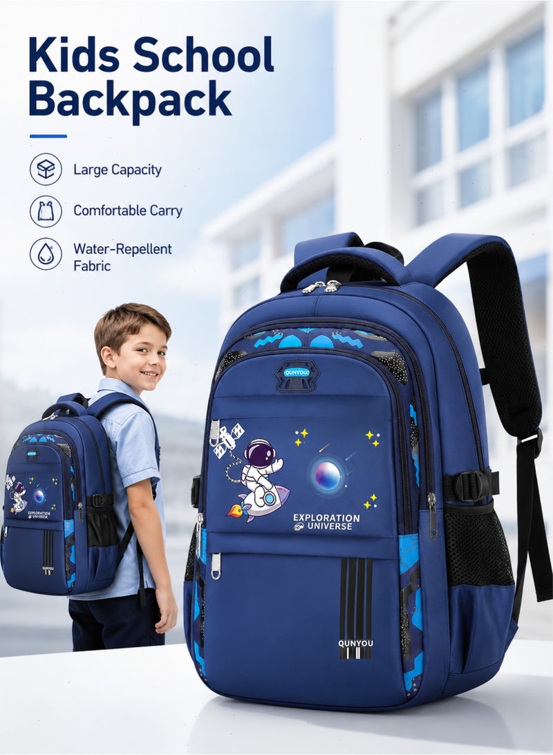 Yoawllty Boys School Bag, Kids School Bag-Large Capacity & Water Resistant & Lightweight for School(Dark Blue) - Image 1