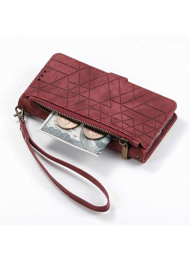 HuHa For Sony Xpreia Ace 3 Geometric Zipper Wallet Side Buckle Leather Phone Case(Red)  - Image 4