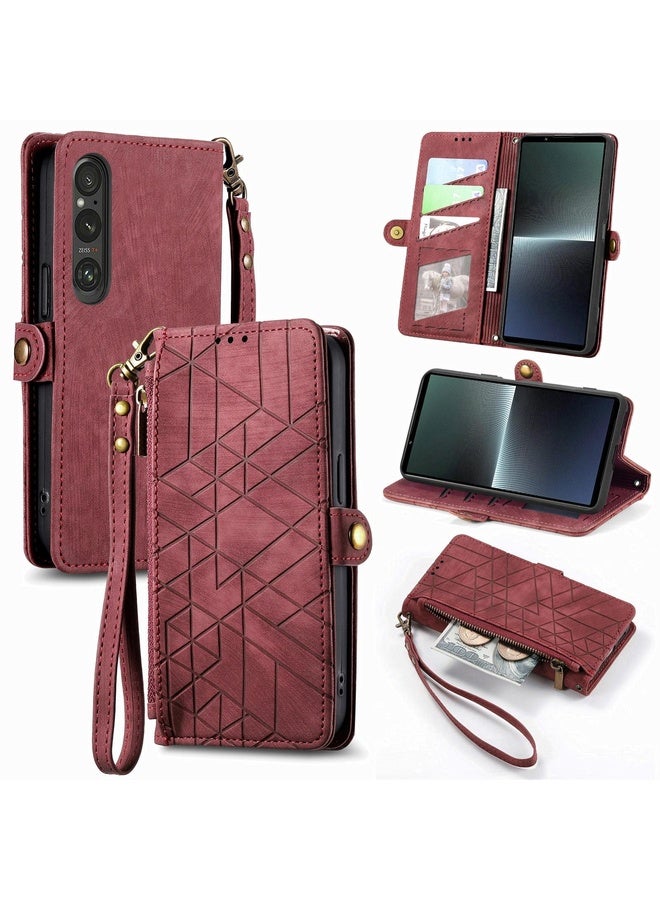 HuHa For Sony Xpreia Ace 3 Geometric Zipper Wallet Side Buckle Leather Phone Case(Red)  - Image 1