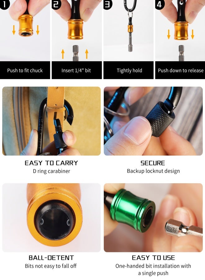 Katerk 1/4inch Hex Shank Aluminum Alloy Screwdriver Bits Holder Extension Bar Drill Screw Adapter Change Keychain Portable（6PC color with black carabiner）+3Pcs 1/4 3/8 1/2" Hex Shank Drill Nut Driver Bit Set - Image 3