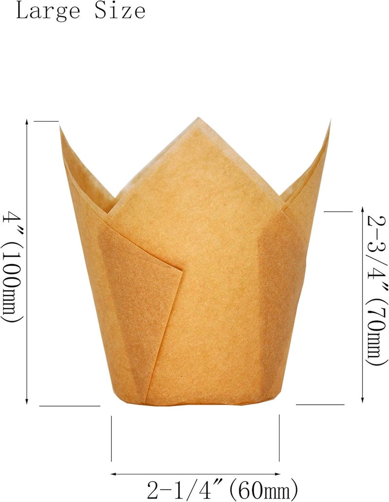 QLSmypkg Large Muffin Greaseproof paper Baking cupcake cups Case of 500 pcs, 2-1/4" x 4" Natural Tulip Baking Cup (Large size)(500, Natural) - Image 2