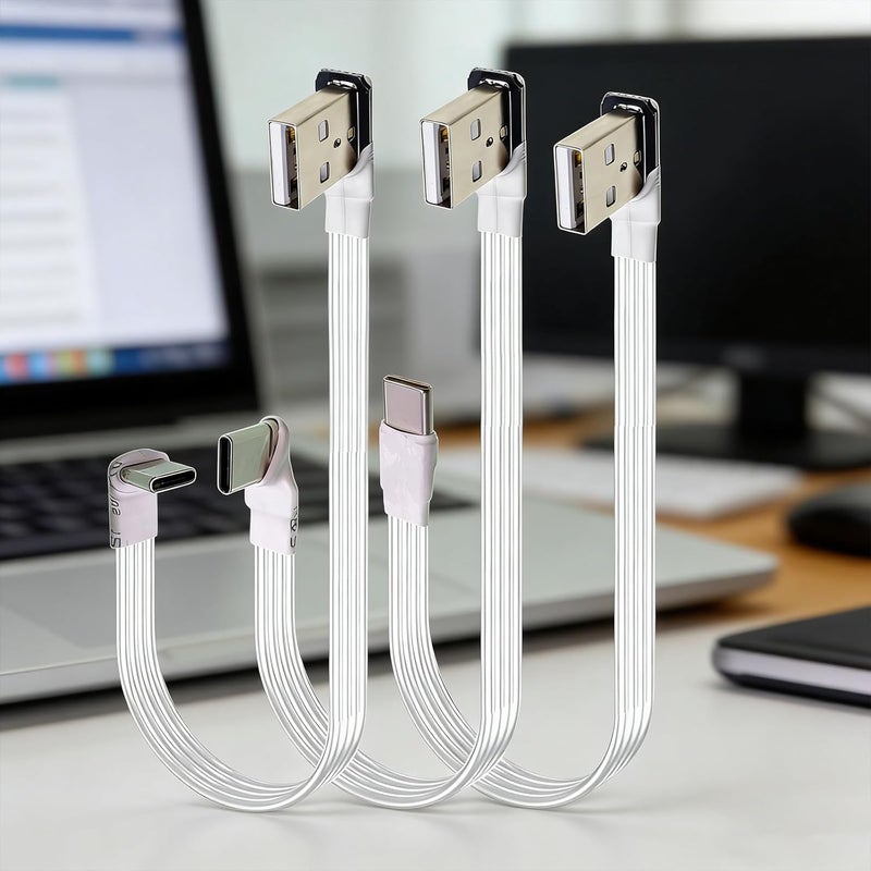 كابل USB2.0 إلى USB C متين مع موصلات زاوية لسهولة التركيب في المساحات الصغيرة - كابل USB C مسطح - Image 2
