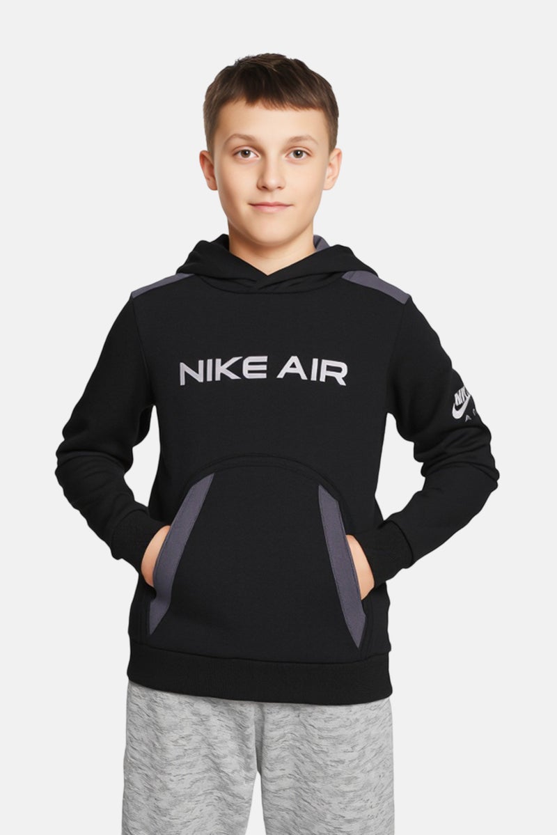 Nike x Air Kids Boy Standard Fit Brand Logo Long Sleeve Outdoor Sweatshirt, Black - Image 1