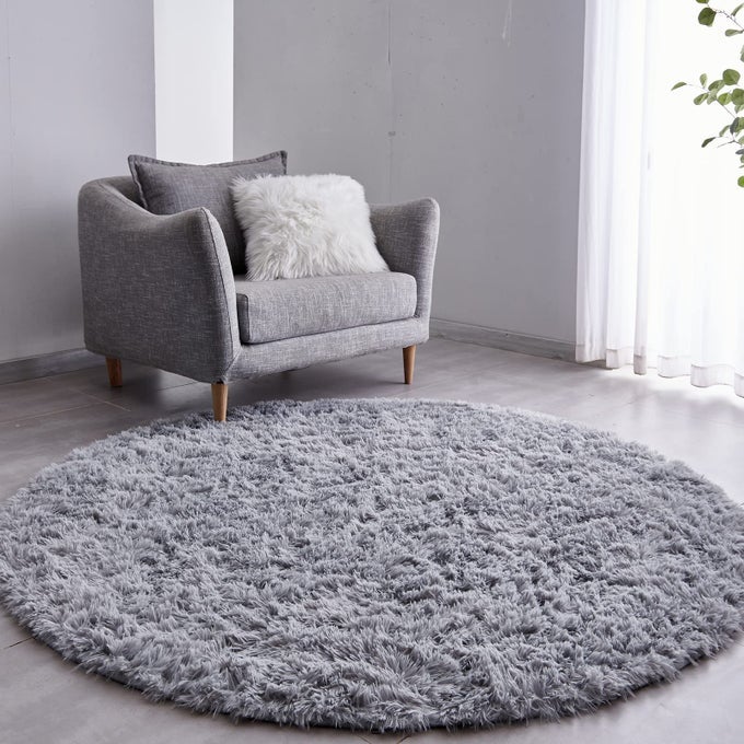 GREY ROUND RUG ULTRASOFT PLUSH MODERN 4X4 CIRCLE AREA RUG FOR KIDS BEDROOM FLUFFY SHAG CIRCULAR RUG FOR NURSERY ROOM NONSLIP HOME DECOR CUTE GREY CARPET FOR TEENS ROOM