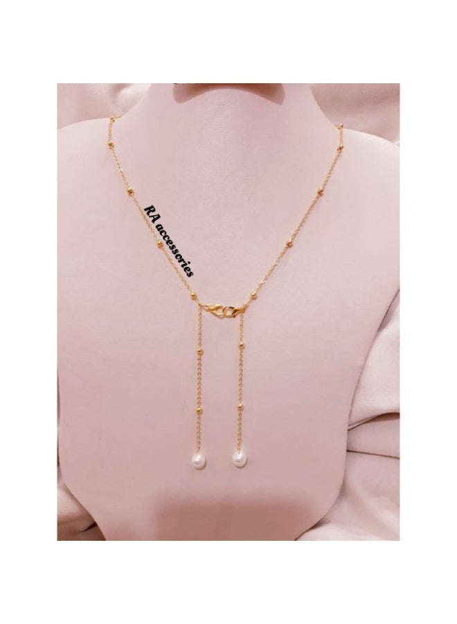 RA accessories Handmade Women Eyeglasses Of Off-White Pearls With Chain Golden - Image 2