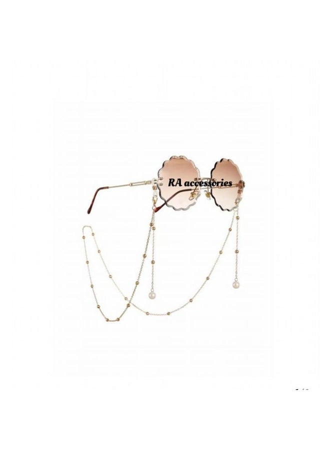 RA accessories Handmade Women Eyeglasses Of Off-White Pearls With Chain Golden - Image 1