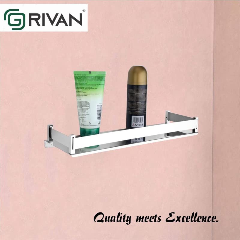 GRIVAN رف متعدد الاستخدامات من الفولاذ المقاوم للصدأ GRIVAN، رف الحمام، رفوف، منظم، حامل، حامل مثبت على الحائط لملحقات الحمام بتشطيب مطلي بالكروم (15 بوصة × 5 بوصة) - Image 2
