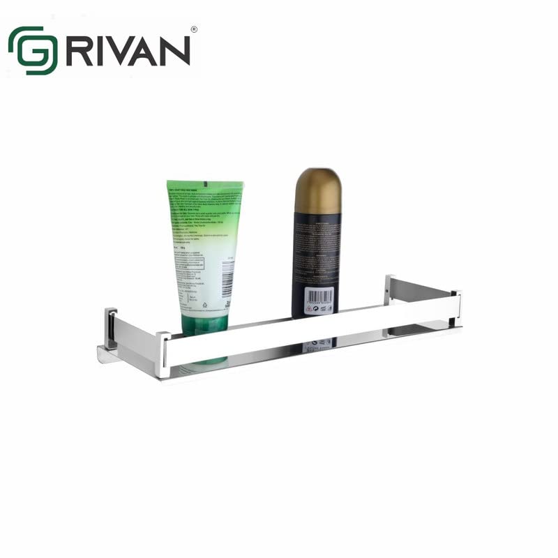 GRIVAN رف متعدد الاستخدامات من الفولاذ المقاوم للصدأ GRIVAN، رف الحمام، رفوف، منظم، حامل، حامل مثبت على الحائط لملحقات الحمام بتشطيب مطلي بالكروم (15 بوصة × 5 بوصة) - Image 4