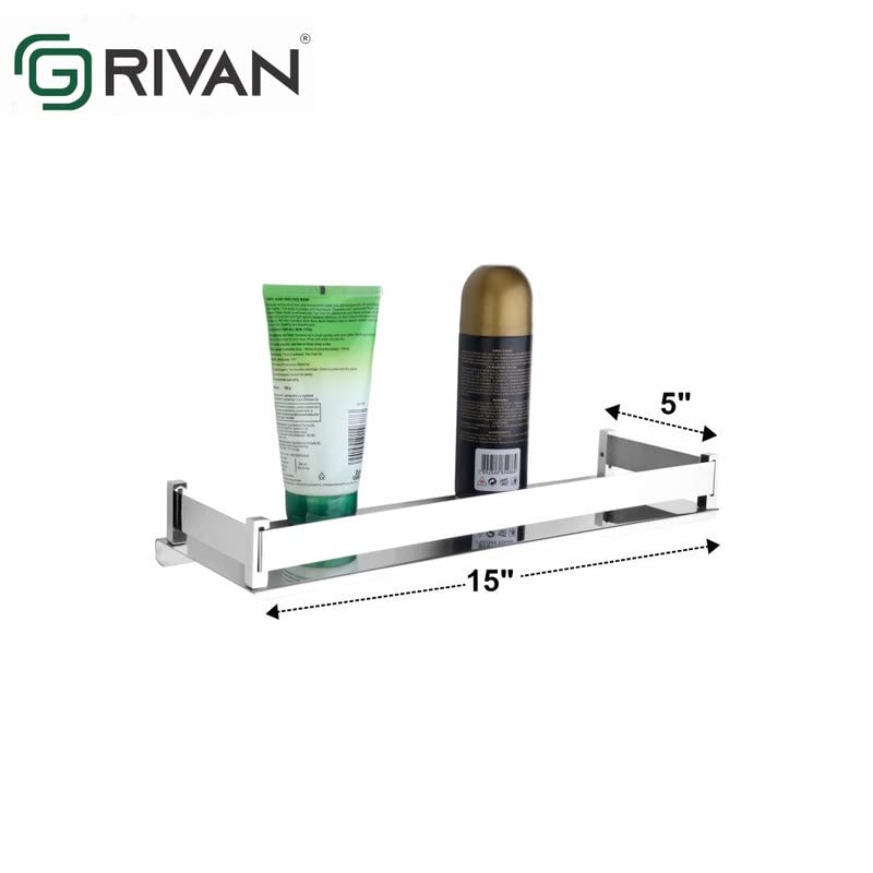 GRIVAN رف متعدد الاستخدامات من الفولاذ المقاوم للصدأ GRIVAN، رف الحمام، رفوف، منظم، حامل، حامل مثبت على الحائط لملحقات الحمام بتشطيب مطلي بالكروم (15 بوصة × 5 بوصة) - Image 5