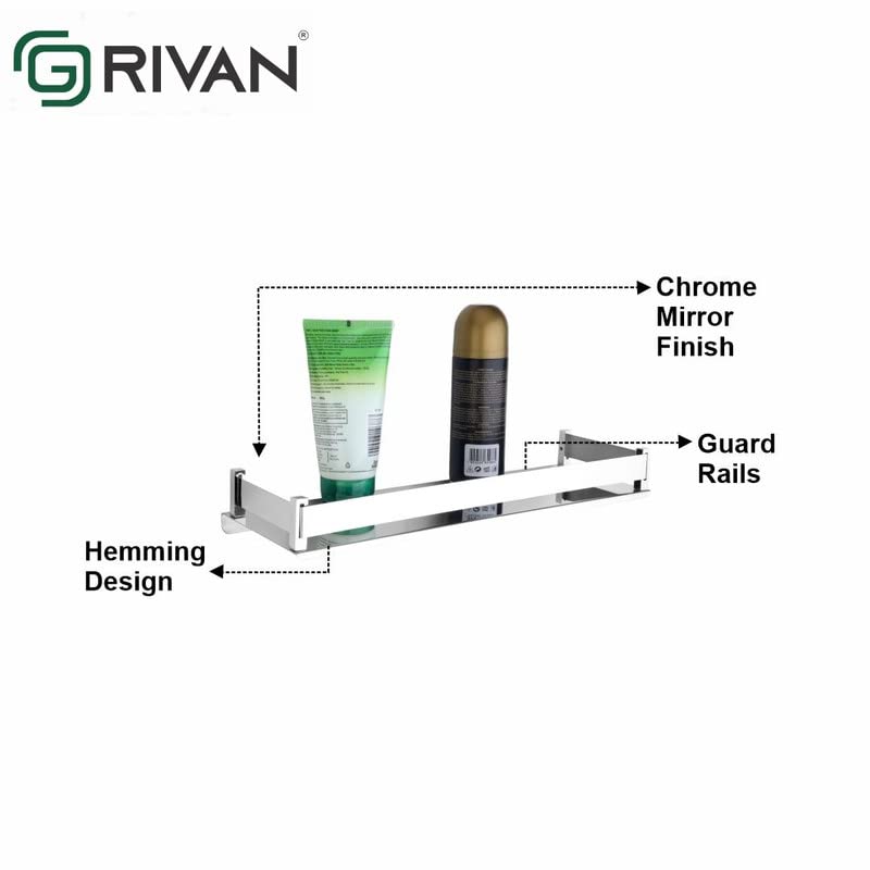 GRIVAN رف متعدد الاستخدامات من الفولاذ المقاوم للصدأ GRIVAN، رف الحمام، رفوف، منظم، حامل، حامل مثبت على الحائط لملحقات الحمام بتشطيب مطلي بالكروم (15 بوصة × 5 بوصة) - Image 3