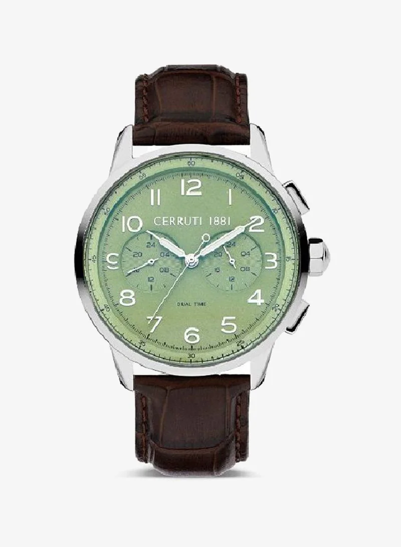 Men's Round Shape Leather Band Analog Wrist Watch 44 mm - Green Dial - CIWGF2224903