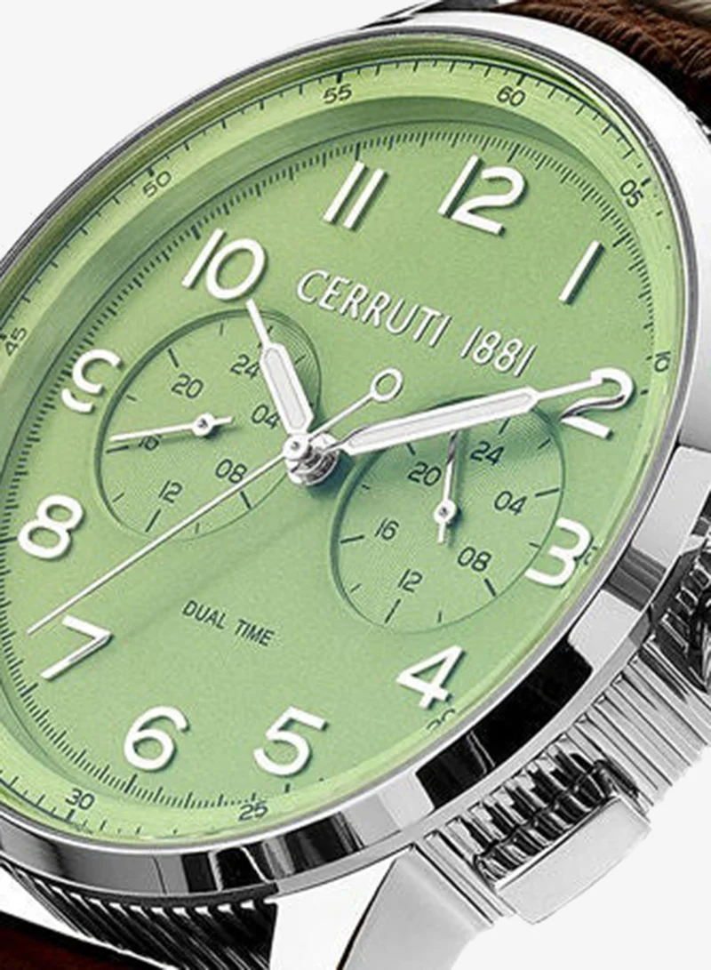 CERRUTI 1881  Men's Round Shape Leather Band Analog Wrist Watch 44 mm - Green Dial - CIWGF2224903 for Men | Best Price UAE