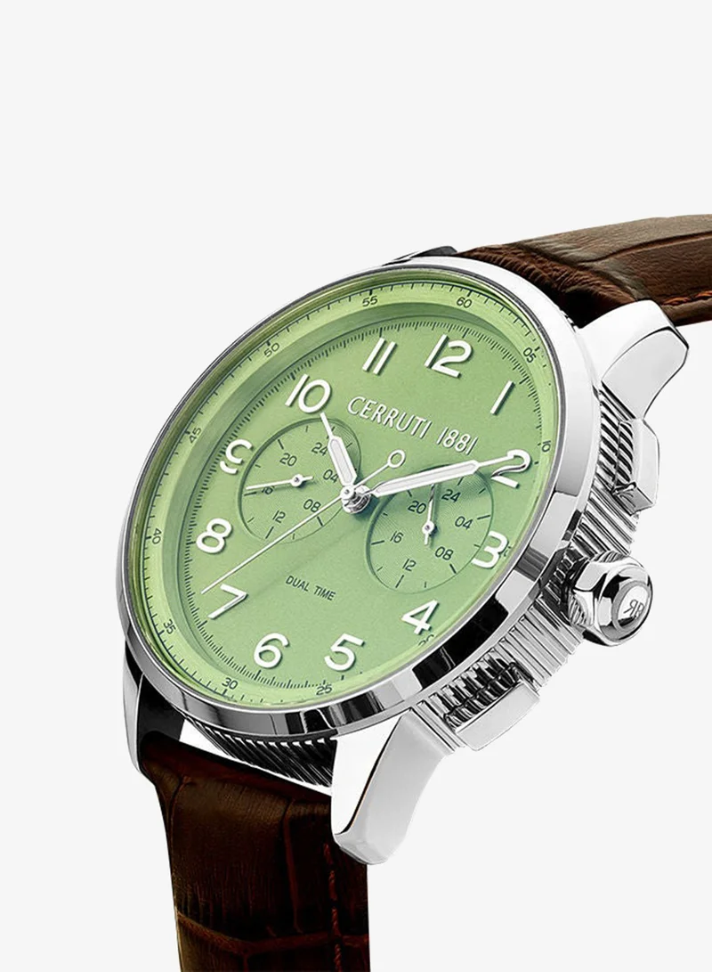 CERRUTI 1881 Men's Round Shape Leather Band Analog Wrist Watch 44 mm - Green Dial - CIWGF2224903