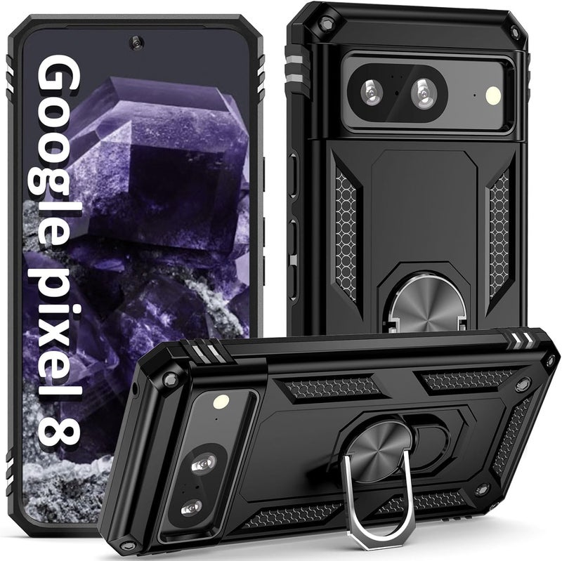 REALCASE TPU Google Pixel 8 Back Cover Case | Heavy Duty Dual Layer Hybrid Shock Proof Armor Defender Ring Case Back Cover For Google Pixel 8 (Black) - Image 1