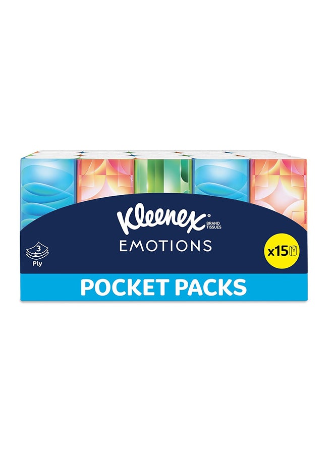 Kleenex Emotions Pocket Pack Tissues, 15 Pack x 7 sheets (3ply) - Image 1