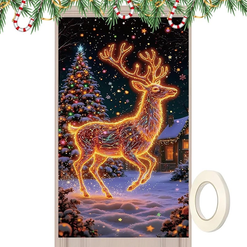 غطاء باب عيد الميلاد الأمامي ستايل أ 70 × 35 بوصة خلفية فلورسنت للحفلات للشرفة الداخلية والخارجية - Image 2