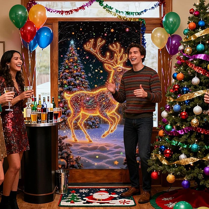 غطاء باب عيد الميلاد الأمامي ستايل أ 70 × 35 بوصة خلفية فلورسنت للحفلات للشرفة الداخلية والخارجية - Image 3