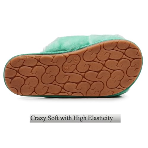 Crazy Lady Women's Fuzzy Fluffy House Slippers Cute Plush Memory Foam Shoes Cross Band Indoor Outdoor Open Toe Sandals(06/Mint, 7-8) - Image 5